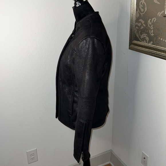 CACHE Moto jacket bomber faux leather faux fur lined Sz M - Picture 3 of 10